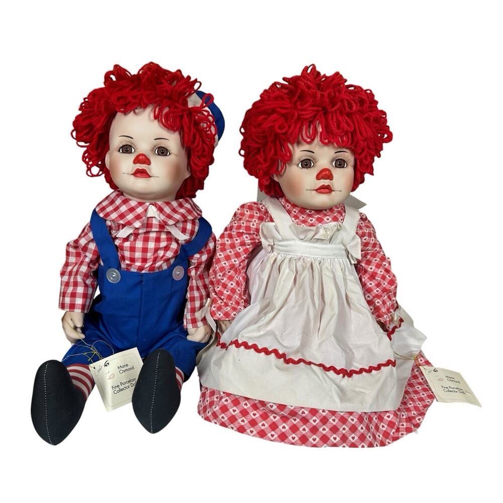 Vtg Marie Osmond Knickerbocker 1994 Raggedy Ann & Andy Porcelain Doll Twins 20"